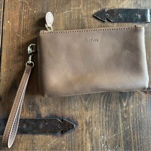 Brown Leather Wristlet Clutch